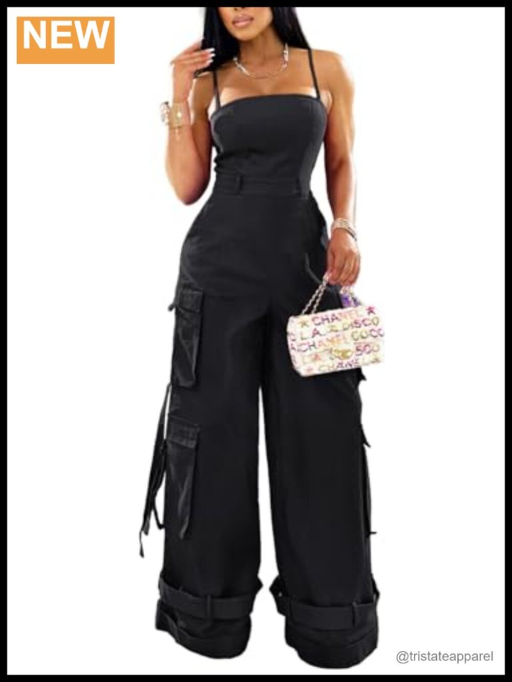 Womens Cargo Jumpsuit Wide Leg Sleeveless One Piece Overalls with Pockets